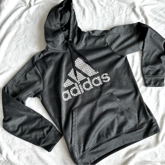 Adidas Team Issue Badge of Sport Grid Hoodie Dark Grey Heather, Medium - Picture 1 of 9